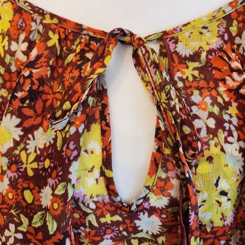 Free People Say It To Me Flutter Sleeve Bodysuit Flowy Boho Red Sienna SZ Large - Picture 15 of 16